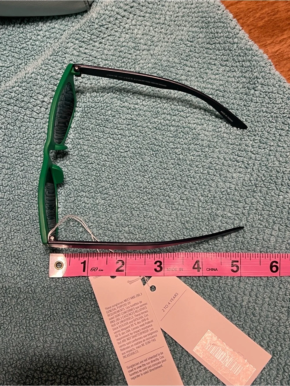 Janie and Jack Kids Rectangular Sunglasses Green Plastic Frame Black Lenses
